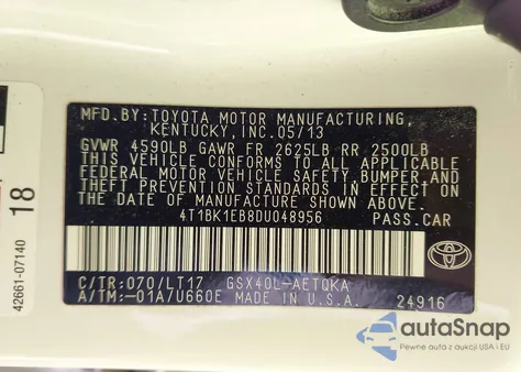 2013 Toyota Avalon Xle Touring from USA, damaged, VIN 4T1BK1EB8DU048956